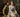 A renaissance-style painting where a man whispers into a woman's ear
