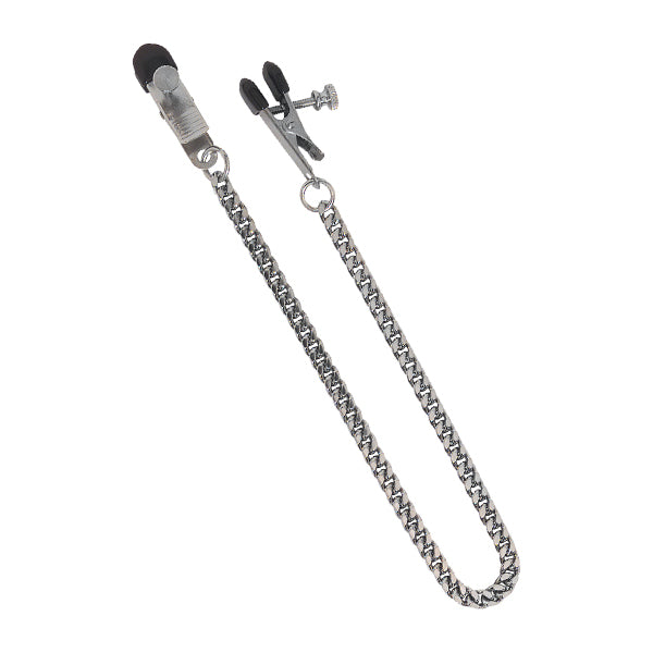 Adjustable Broad Tip Nipple Clamp with Chain: Silver