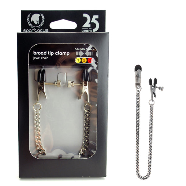 Adjustable Broad Tip Nipple Clamp with Chain: Silver
