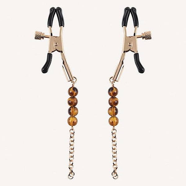 Amber Beaded Nipple Clamps - Passionfruit
