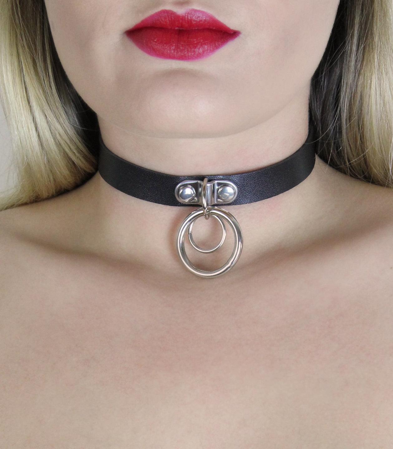 Vegan Bondage Collar with Double Rings - Passionfruit