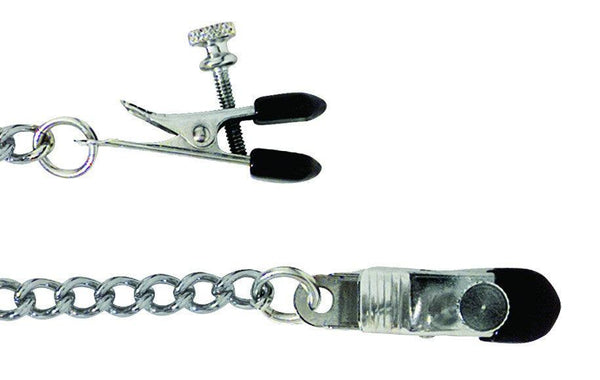 Adjustable Broad Tip Nipple Clamp with Chain Silver - Passionfruit