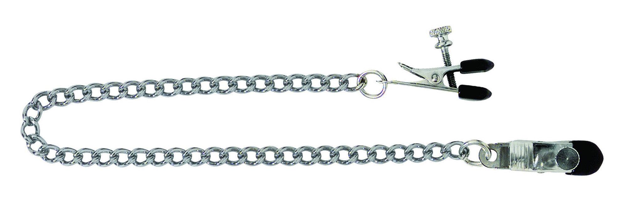 Adjustable Broad Tip Nipple Clamp with Chain Silver - Passionfruit