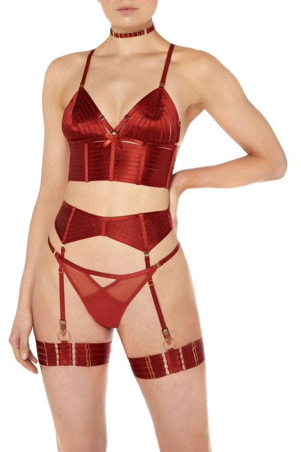 Bondage Webbed Garters (Pair): Burnt Red - Bordelle - Passionfruit