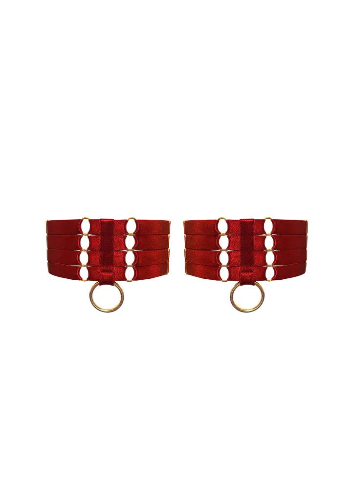 Bondage Webbed Garters (Pair): Burnt Red - Bordelle - Passionfruit