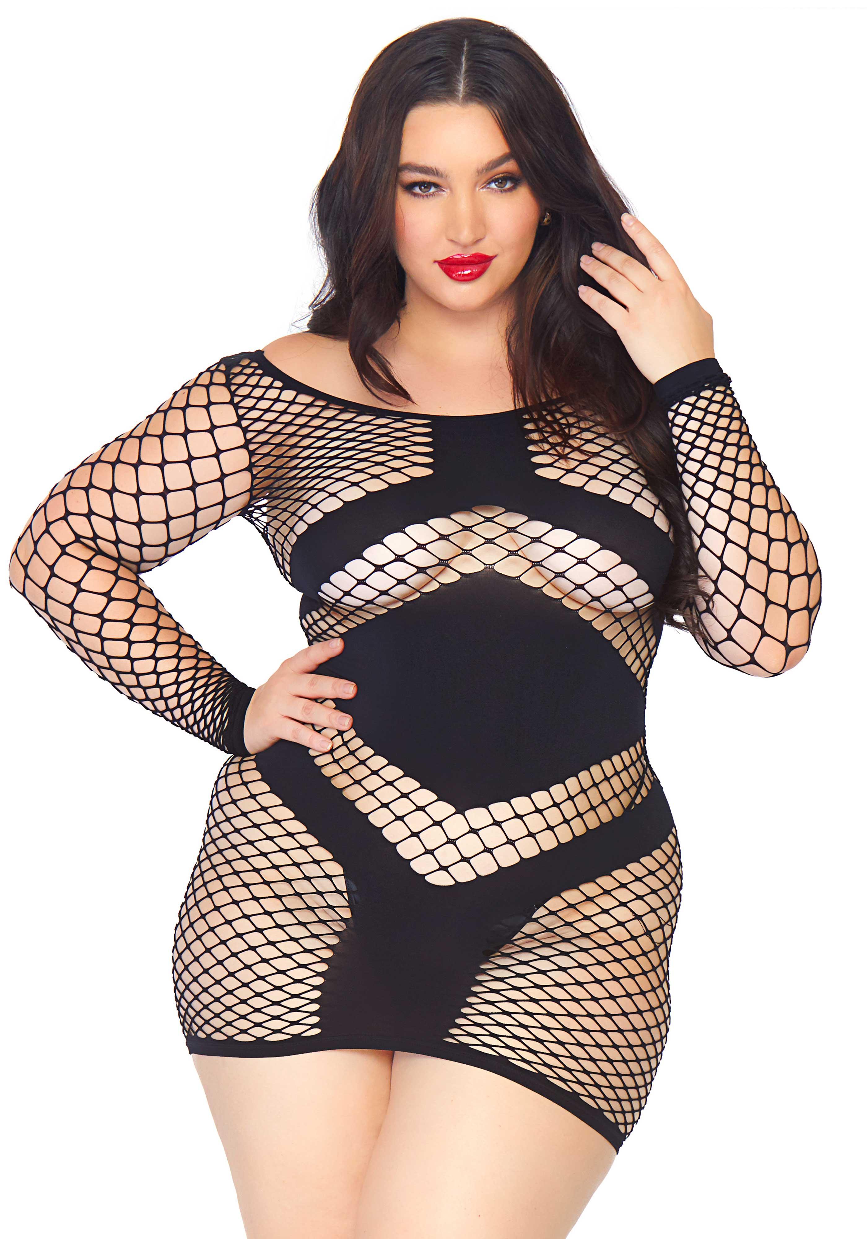 Diamond Net Mini Dress: Plus Size - Passionfruit